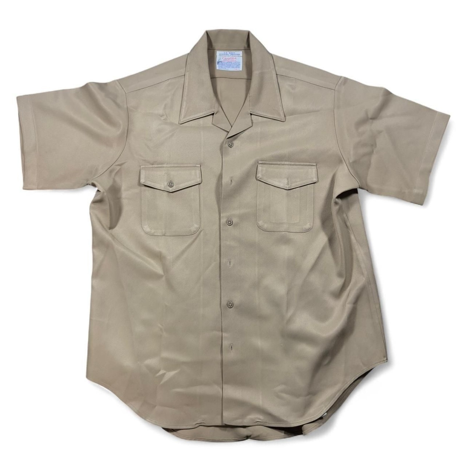 Vintage U.S. Navy Uniform Shirt Men's 17 Xl Tan Polyester Military Workwear